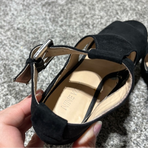 NINE WEST  SIZE 7 BLACK FAUX SUEDE OPEN TOE WEDGES PLATFORM SHOES- See Note - Picture 8 of 12